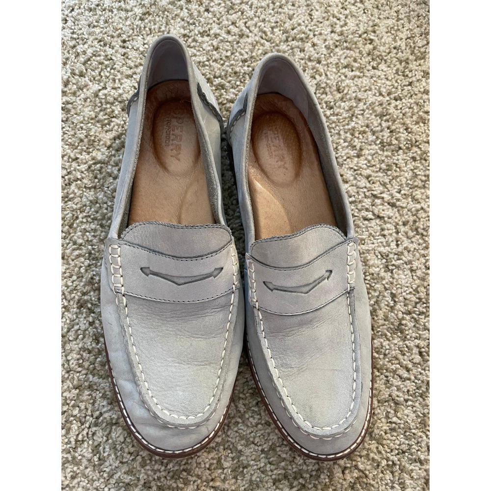 Sperry Top-Sider Womens Gray Leather Penny Loafers Preppy Classic Flats
